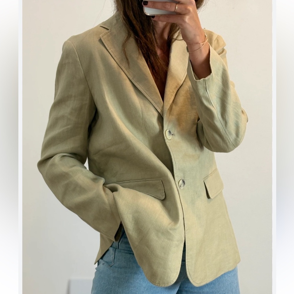 Merona Light Tan 100% linen Women's Blazer jacket Academia office core gauze